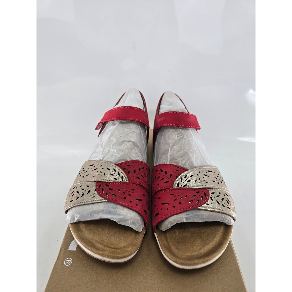 Earth Origins Sylo Sandals Womens 8.5W Red Gold Laser Cut Comfort - New